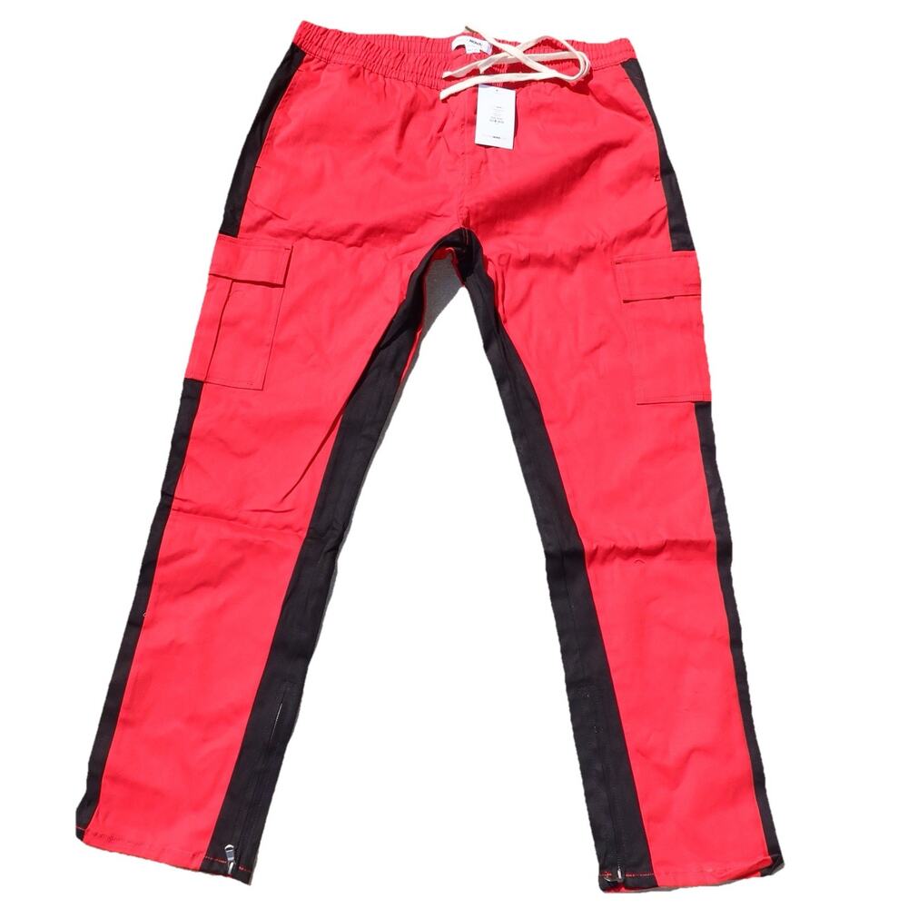Fashion Nova Men Travis Cargo Pants Red Black XXXL NWT Streetwear